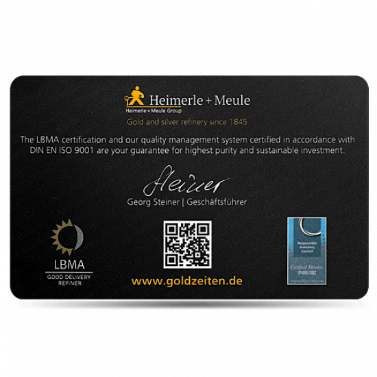 Heimerle + Meule Secain Card Goldbarren 1 Gramm