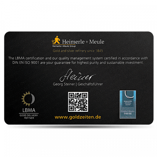 Heimerle + Meule Secain Card Goldbarren 0,5 Gramm Heimerle + Meule Secain Card Goldbarren 0,5 Gramm